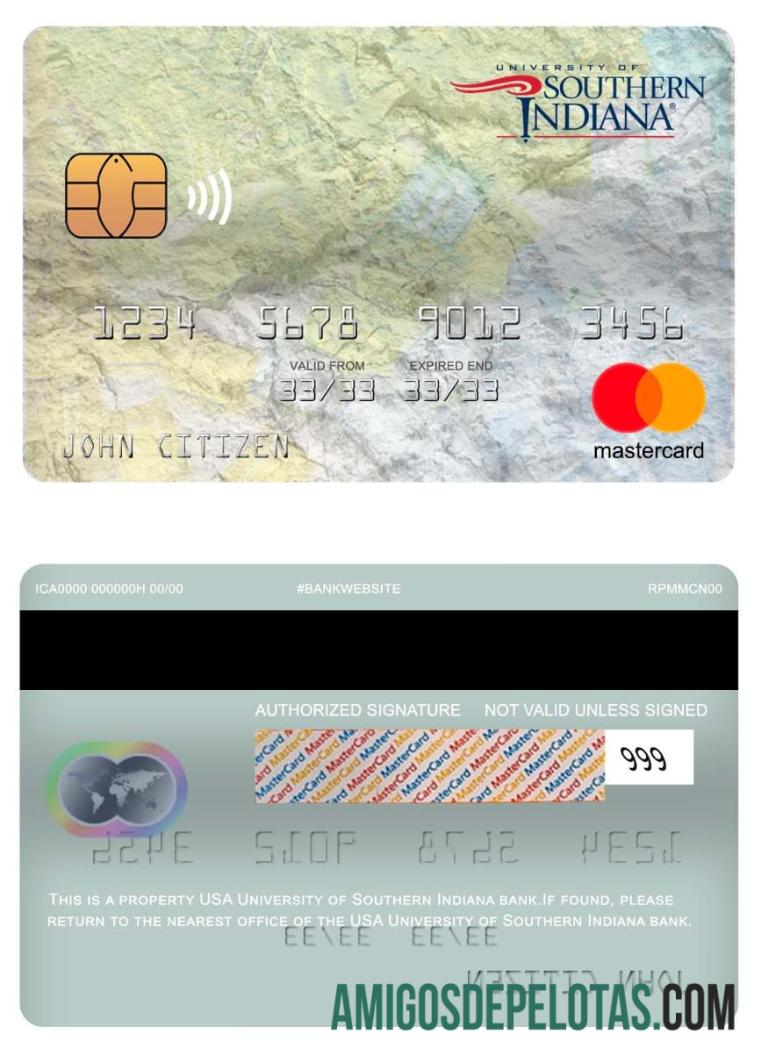 Mastercard do Banco da Universidade do Sul de Indiana dos EUA amostra